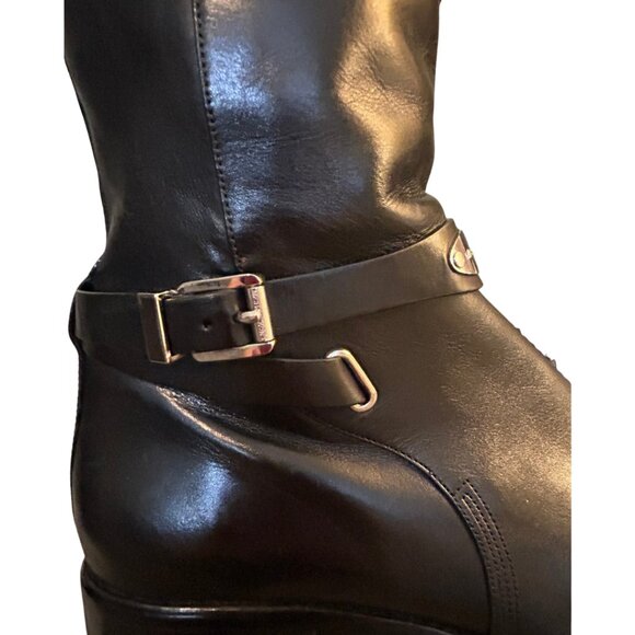 Michael Kors Women's Arley Riding Boots Black 11M | Black Leather | Silver Logo - Picture 5 of 12